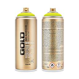 Montana Gold Acrylic Fluorescent Spray Paint - Flash Yellow, 400 ml (Front and back of spray can)