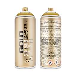 Montana Gold Acrylic Professional Spray Paint - Mustard, 400 ml (Front and back of spray can)