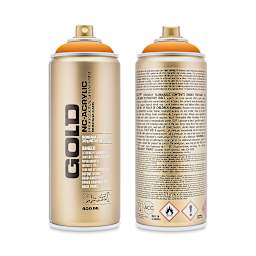 Montana Gold Acrylic Professional Spray Paint - Shock Orange Light, 400 ml (Front and back of spray can)