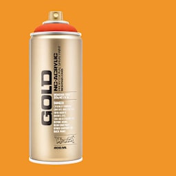 Montana Gold Acrylic Fluorescent Spray Paint - Power Orange, 400 ml (Spray can with color swatch)