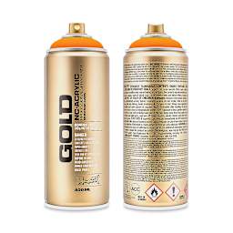 Montana Gold Acrylic Fluorescent Spray Paint - Power Orange, 400 ml (Front and back of spray can)