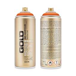 Montana Gold Acrylic Professional Spray Paint -  Pure Orange, 400 ml (Front and back of spray can)