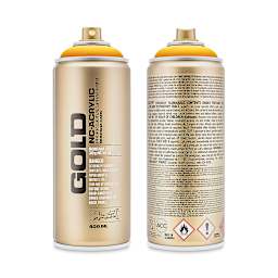 Montana Gold Acrylic Professional Spray Paint - Yolk, 400 ml (Front and back of spray can)