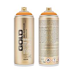 Montana Gold Acrylic Professional Spray Paint - Orangina, 400 ml (Front and back of spray can)