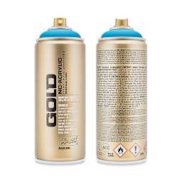 Montana Gold Acrylic Professional Spray Paint - Light Blue, 400 ml (Front and back of spray can)