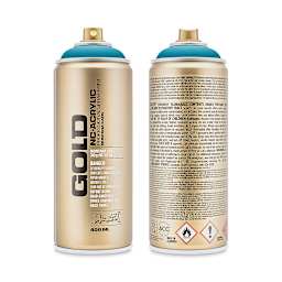 Montana Gold Acrylic Professional Spray Paint - Aqua, 400 ml (Front and back of spray can)