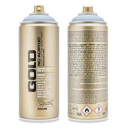 Montana Gold Acrylic Professional Spray Paint - Front and back of Denim Light 400 ml spray can shown