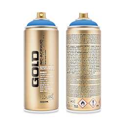 Montana Gold Acrylic Fluorescent Spray Paint - Flame Blue, 400 ml (Front and back of spray can)