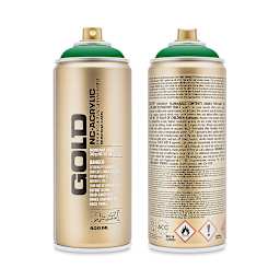 Montana Gold Acrylic Professional Spray Paint - Shock Green, 400 ml (Front and back of spray can)