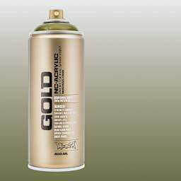 Montana Gold Acrylic Transparent Spray Paint - Transparent Olive Green, 400 ml can with color swatch