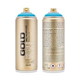Montana Gold Acrylic Professional Spray Paint - Bermuda, 400 ml (Front and back of spray can)