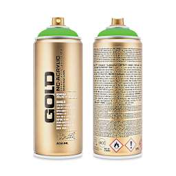 Montana Gold Acrylic Fluorescent Spray Paint - Acid Green, 400 ml (Front and back of spray can)