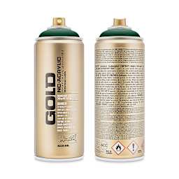 Montana Gold Acrylic Professional Spray Paint - Jungle Green, 400 ml (Front and back of spray can)