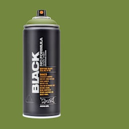 Montana Black Spray Paint - Lost Island, 400 ml can with swatch 