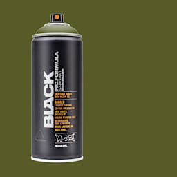 Montana Black Spray Paint - Troops, 400 ml can with swatch