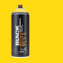 Montana Black Spray Paint - Kicking Yellow, 400 ml can with swatch