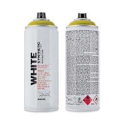 Montana White Spray Paint - Malaria, 400 ml (Front and back of spray can)