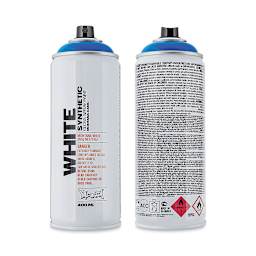 Montana White Spray Paint - Bavaria Blue, 400 ml (Front and back of spray can)