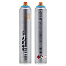 Montana Ultra Wide Spray Paint - Light Blue, 750 ml (Front and back of can)