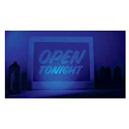Montana UV-Effect Luminescent Varnish Spray - Effect of spray on sign