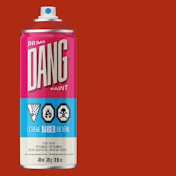 Dang Prime Spray Paint - Tomato Red, 400 ml can and swatch