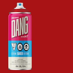 Dang Prime Spray Paint - Traffic Red, 400 ml can and swatch