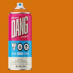 Dang Prime Spray Paint - Tiger Orange, 400 ml can and swatch