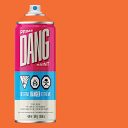 Dang Prime Spray Paint - Fire Orange, 400 ml can and swatch