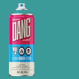 Dang Prime Spray Paint - Teal, 400 ml can and swatch