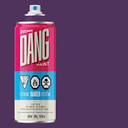 Dang Prime Spray Paint - Royal Purple, 400 ml can and swatch