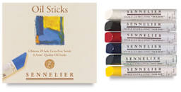 Sennelier Artists' Oil Sticks Set - Top view of 6 pc Set shown loose with package adjacent