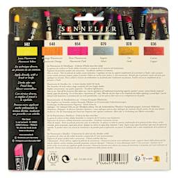 Sennelier Artists' Oil Sticks - Set of 6, Fluorescent and Metallic Colors back of package