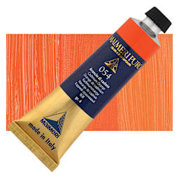 Maimeri Puro Oil Color - Cadmium Orange, 40 ml tube and swatch