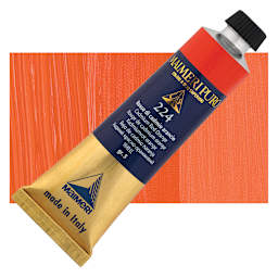 Maimeri Puro Oil Color - Cadmium Red Orange, 40 ml tube and swatch