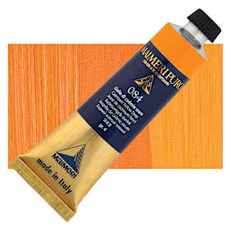 Maimeri Puro Oil Color - Cadmium Yellow Deep, 40 ml tube and swatch