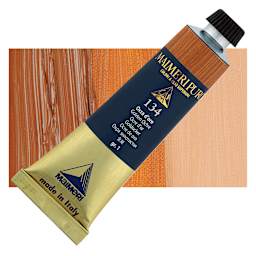 Maimeri Puro Oil Color - Golden Ochre, 40 ml tube and swatch