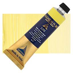 Maimeri Puro Oil Color - Nickel Titanate Yellow, 40 ml tube and swatch
