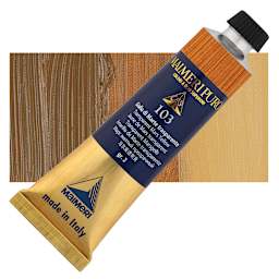Maimeri Puro Oil Color - Transparent Mars Yellow, 40 ml tube and swatch