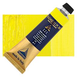 Maimeri Puro Oil Color - Yellow Vanadium, 40 ml Tube and swatch
