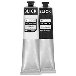 Blick Studio Oil Colors - Pkg of 2, Titanium White and Ivory Black, 200 ml tube