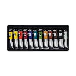 Blick Studio Oil Paints - Basic Set of 12 assorted colors, 21 ml tubes (Tubes in open tray) 