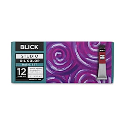 Blick Studio Oil Paints - Basic Set of 12 assorted colors, 21 ml tubes Front of package