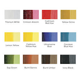 Blick Studio Oil Colors - Set of 12,  Basics, 21 ml, swatches