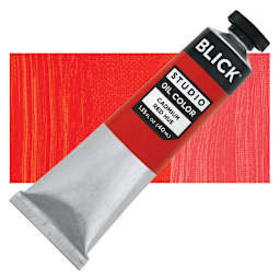 Blick Studio Oil Paint - Cadmium Red Hue, 40 ml tube and swatch