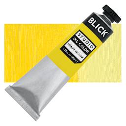 Blick Studio Oil Paint - Lemon Yellow, 40 ml tube and swatch