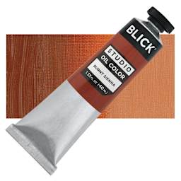 Blick Studio Oil Paint - Burnt Sienna, 40 ml tube and swatch