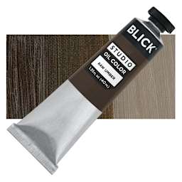 Blick Studio Oil Paint - Raw Umber, 40 ml tube and swatch