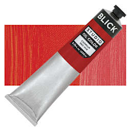 Blick Studio Oil Paint - Cadmium Red Hue, 200 ml tube and swatch