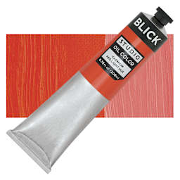 Blick Studio Oil Paint - Cadmium Red Light Hue, 200 ml tube and swatch
