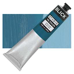 Blick Studio Oil Paint - Ceruleum Blue Hue, 200 ml tube and swatch